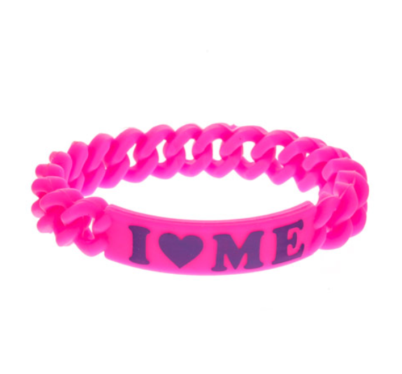 Le bracelet stretch " I heart Me " rose fluo